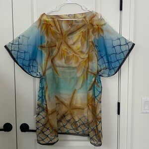 PARAH size M Swim Cover Up Hibiscus Starfish coverup